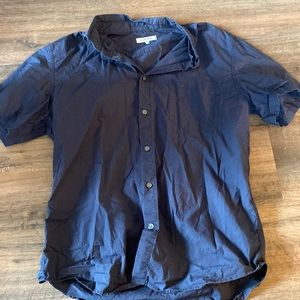 Mens global work blue navy button down short sleeve shirt